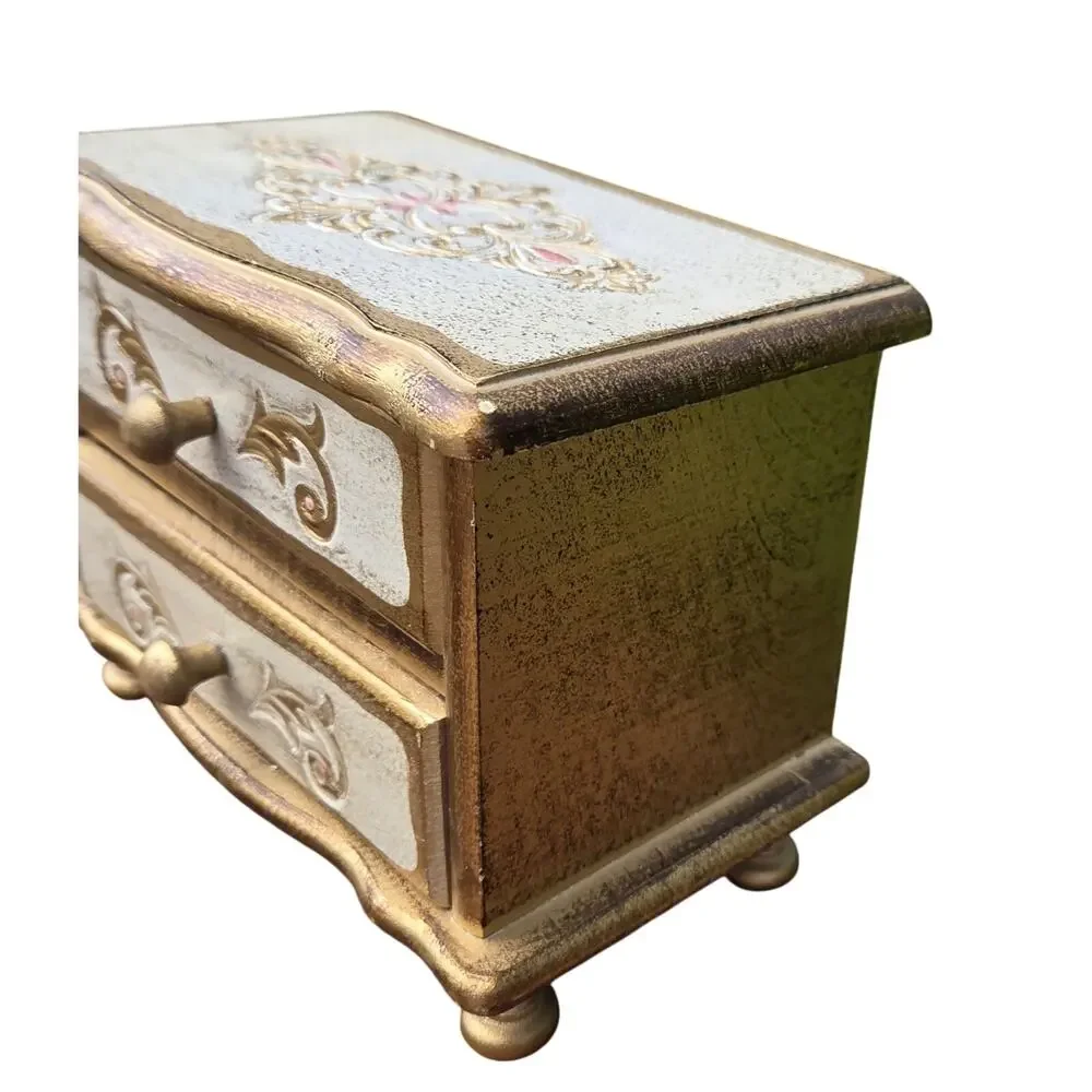 VTG Florentine Style Music Box Jewelry Chest Gold Ivory Romantic Vanity Decor